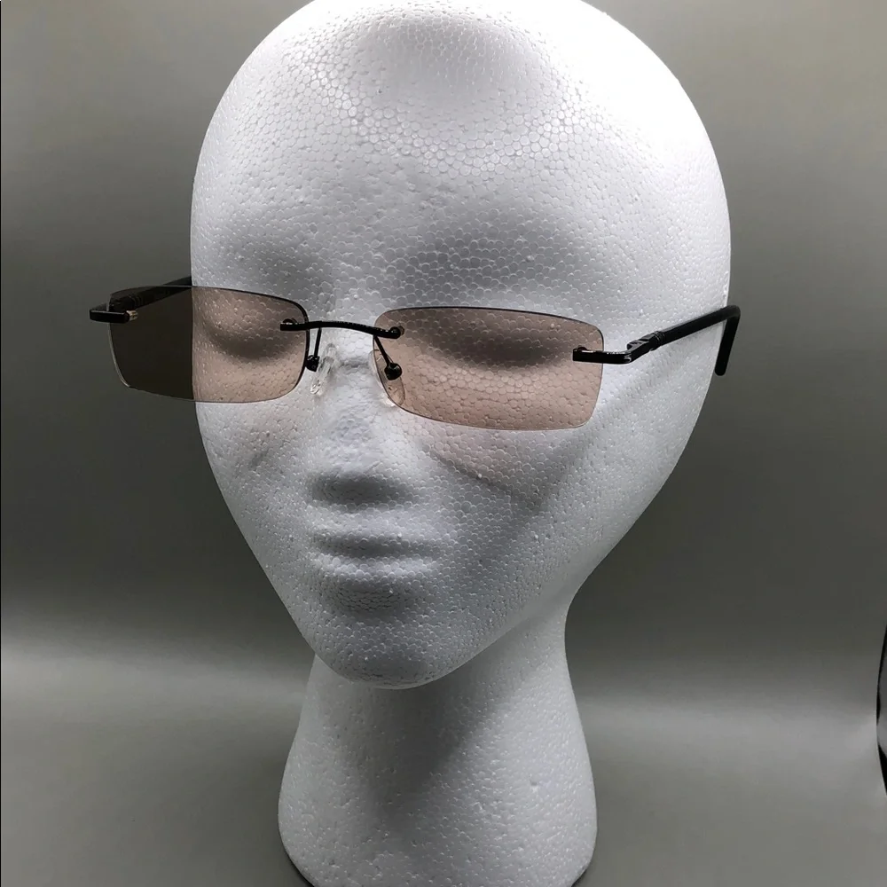 YesGlasses YesLook Black Metal Rectangle Rimless Tinted Sleek Sunglasses Mast